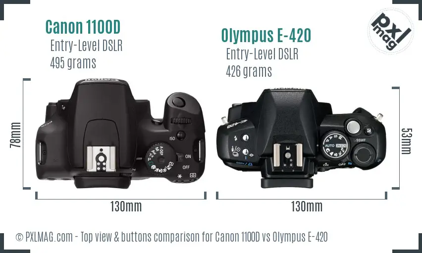 Canon 1100D vs Olympus E-420 top view buttons comparison
