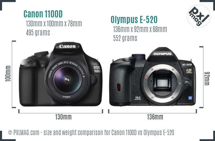 Canon 1100D vs Olympus E-520 size comparison
