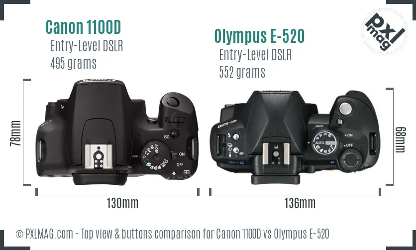 Canon 1100D vs Olympus E-520 top view buttons comparison