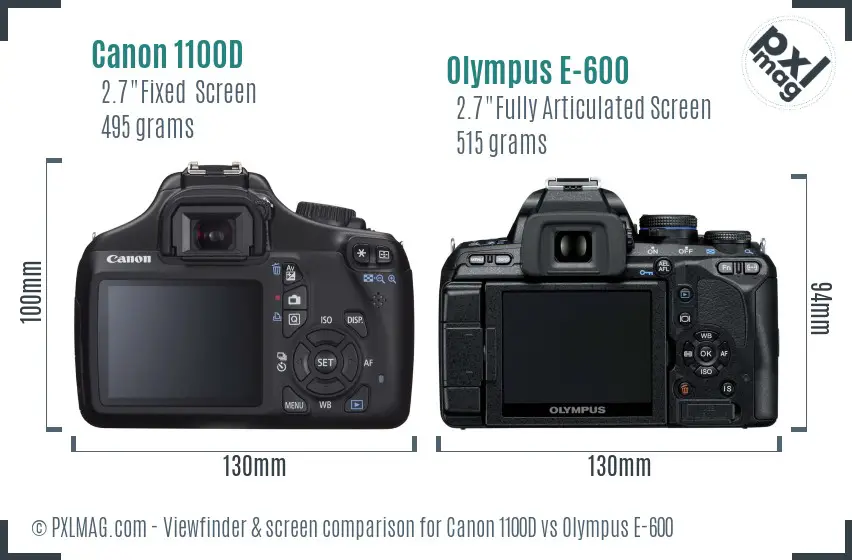 Canon 1100D vs Olympus E-600 Screen and Viewfinder comparison