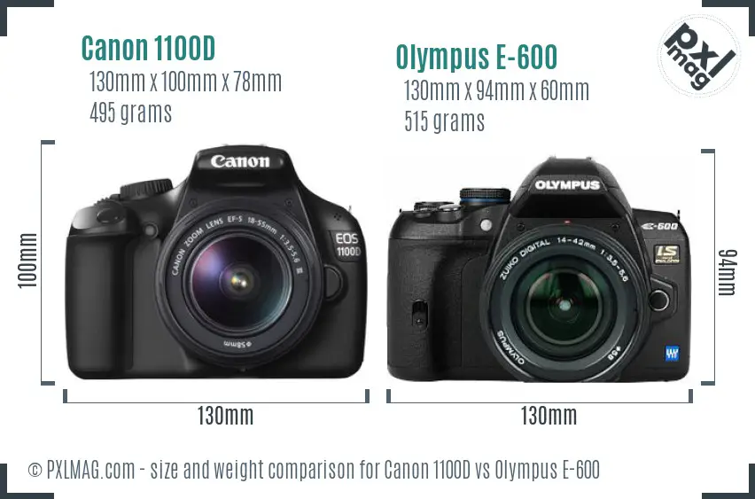 Canon 1100D vs Olympus E-600 size comparison