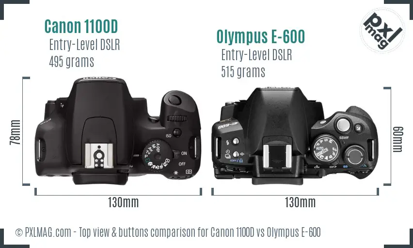 Canon 1100D vs Olympus E-600 top view buttons comparison