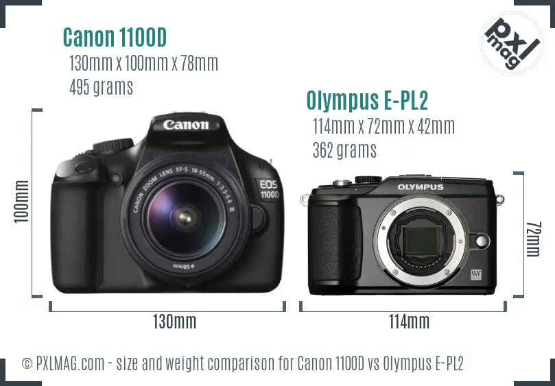 Canon 1100D vs Olympus E-PL2 size comparison
