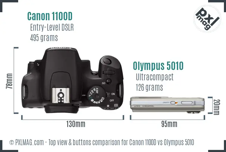 Canon 1100D vs Olympus 5010 top view buttons comparison