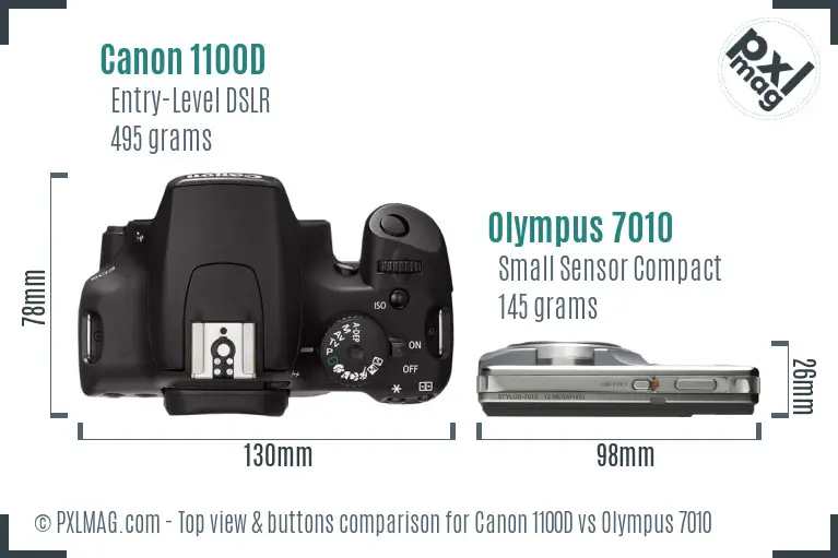 Canon 1100D vs Olympus 7010 top view buttons comparison