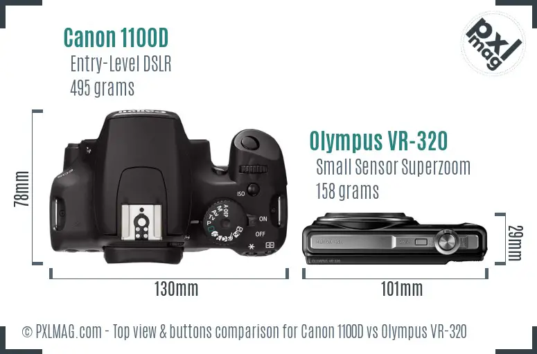 Canon 1100D vs Olympus VR-320 top view buttons comparison