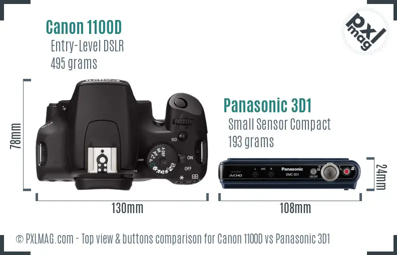 Canon 1100D vs Panasonic 3D1 top view buttons comparison