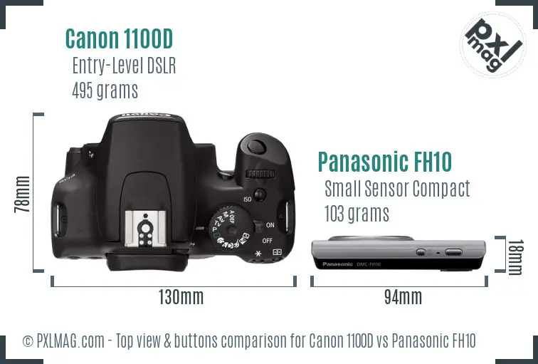 Canon 1100D vs Panasonic FH10 top view buttons comparison