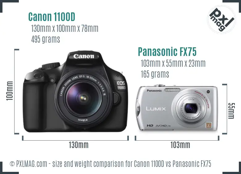 Canon 1100D vs Panasonic FX75 size comparison