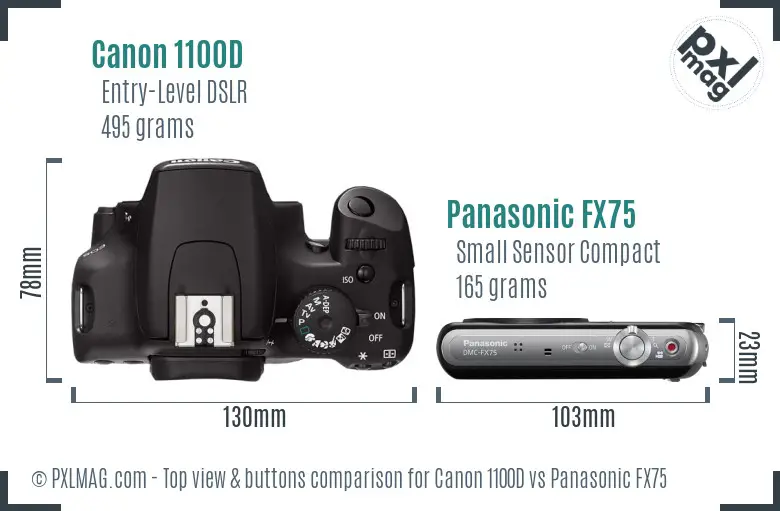 Canon 1100D vs Panasonic FX75 top view buttons comparison