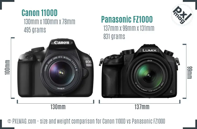 Canon 1100D vs Panasonic FZ1000 size comparison