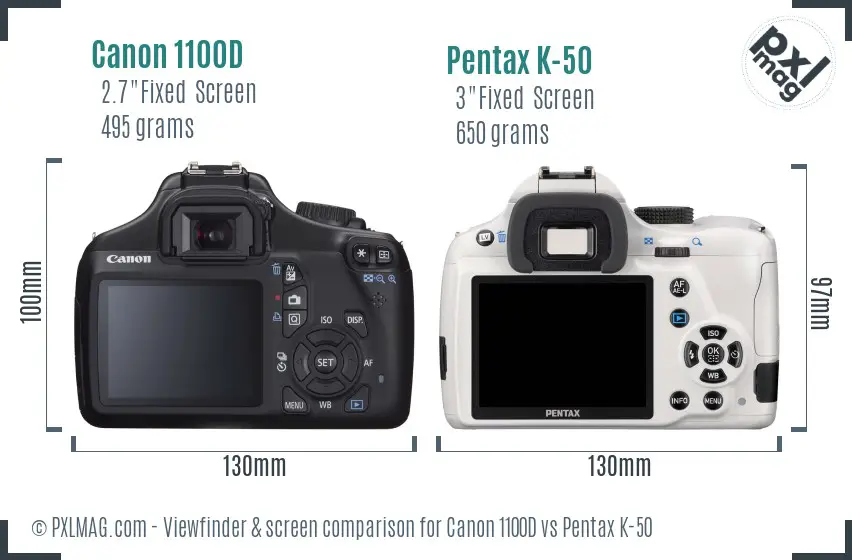 Canon 1100D vs Pentax K-50 Screen and Viewfinder comparison
