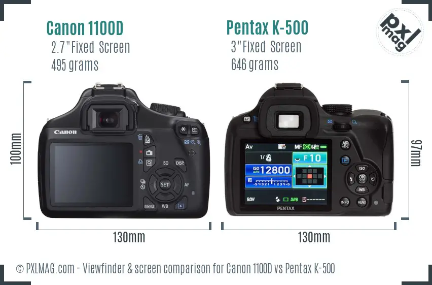 Canon 1100D vs Pentax K-500 Screen and Viewfinder comparison