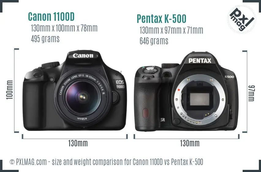 Canon 1100D vs Pentax K-500 size comparison