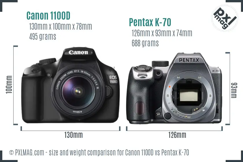 Canon 1100D vs Pentax K-70 size comparison