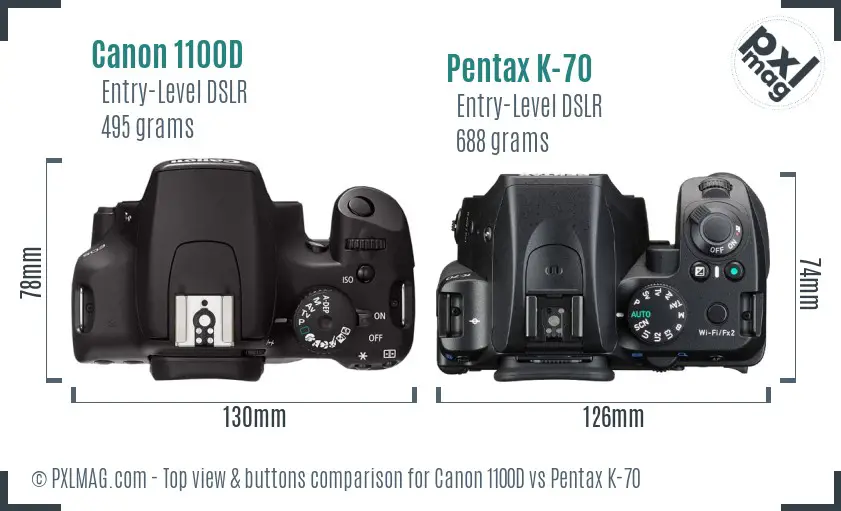 Canon 1100D vs Pentax K-70 top view buttons comparison