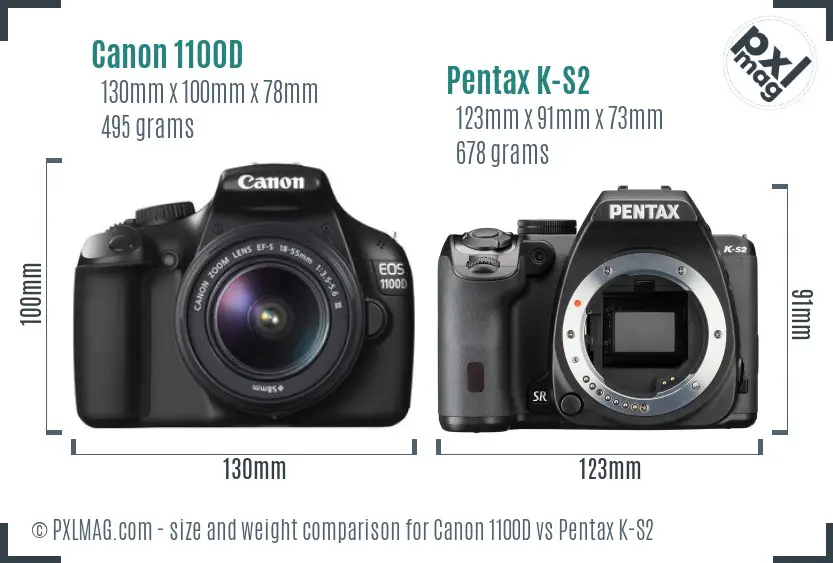Canon 1100D vs Pentax K-S2 size comparison