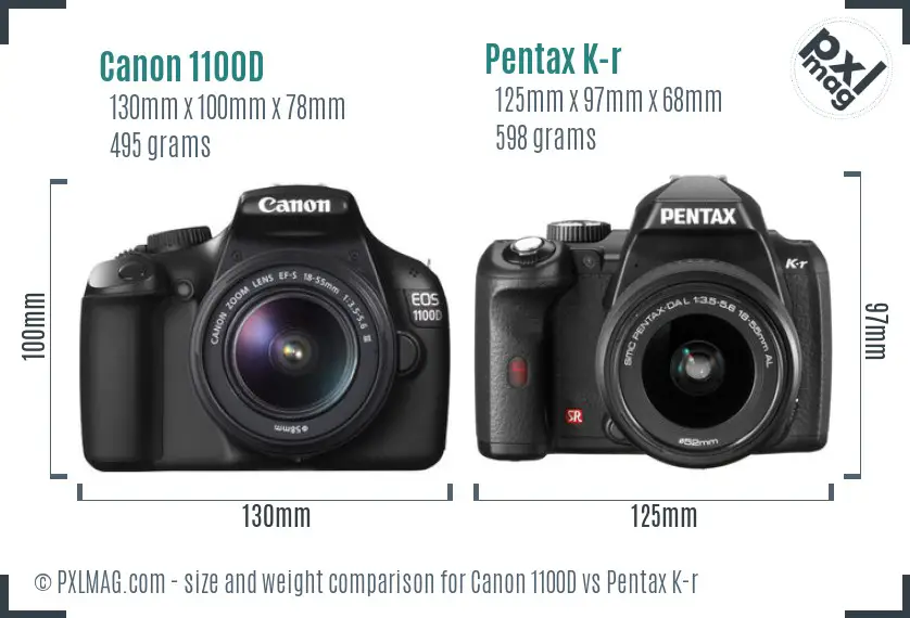 Canon 1100D vs Pentax K-r size comparison