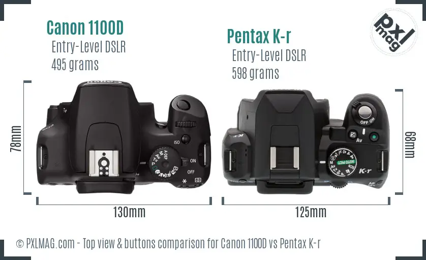 Canon 1100D vs Pentax K-r top view buttons comparison