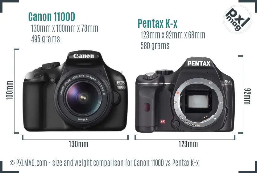 Canon 1100D vs Pentax K-x size comparison