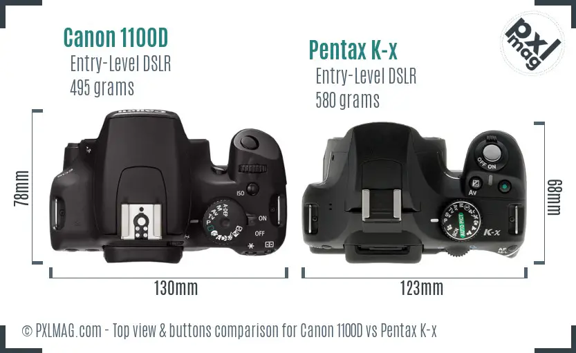 Canon 1100D vs Pentax K-x top view buttons comparison