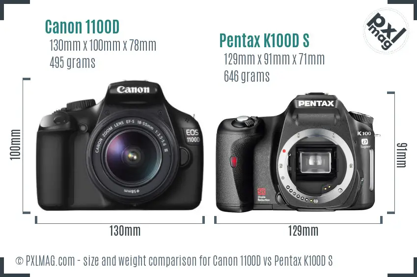 Canon 1100D vs Pentax K100D S size comparison