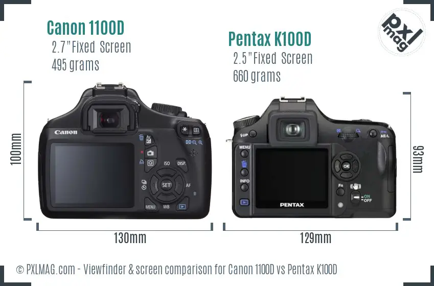 Canon 1100D vs Pentax K100D Screen and Viewfinder comparison