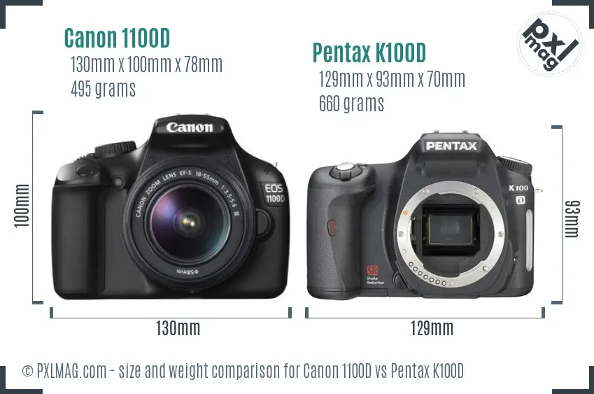 Canon 1100D vs Pentax K100D size comparison