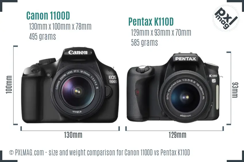 Canon 1100D vs Pentax K110D size comparison