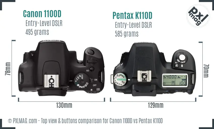 Canon 1100D vs Pentax K110D top view buttons comparison