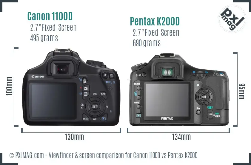 Canon 1100D vs Pentax K200D Screen and Viewfinder comparison