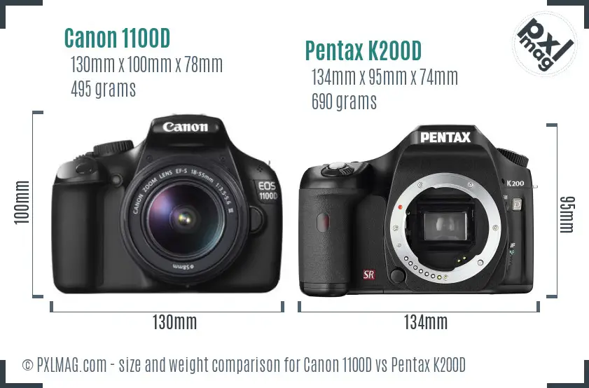 Canon 1100D vs Pentax K200D size comparison