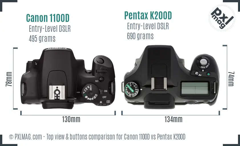 Canon 1100D vs Pentax K200D top view buttons comparison