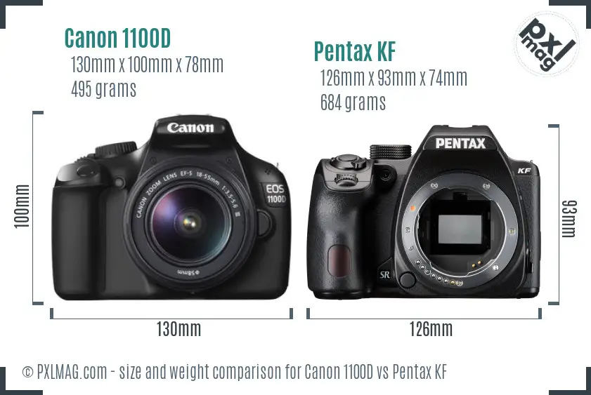 Canon 1100D vs Pentax KF size comparison