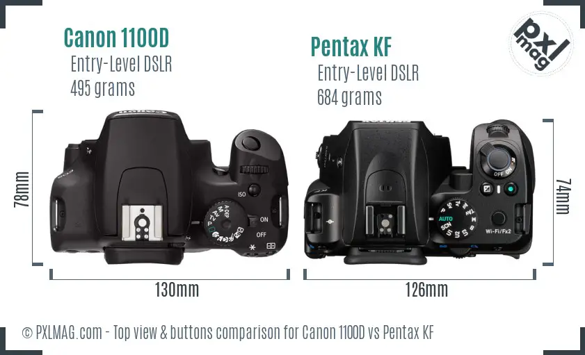 Canon 1100D vs Pentax KF top view buttons comparison