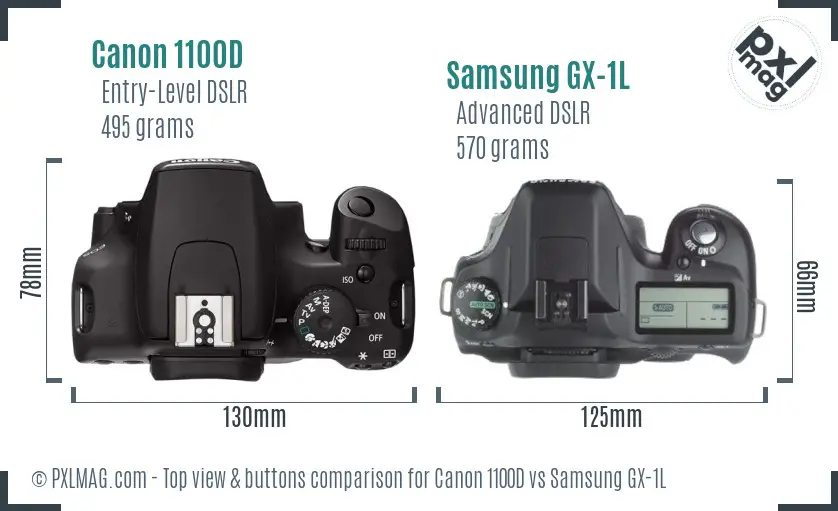 Canon 1100D vs Samsung GX-1L top view buttons comparison