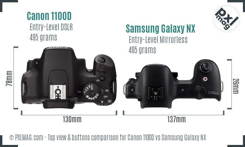 Canon 1100D vs Samsung Galaxy NX top view buttons comparison