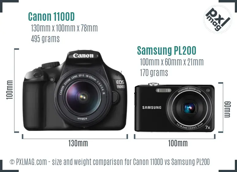 Canon 1100D vs Samsung PL200 size comparison