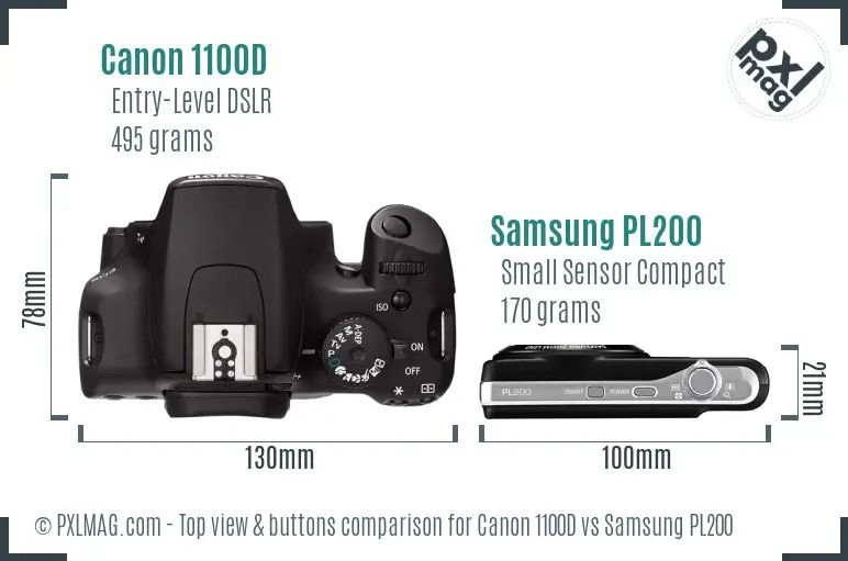 Canon 1100D vs Samsung PL200 top view buttons comparison