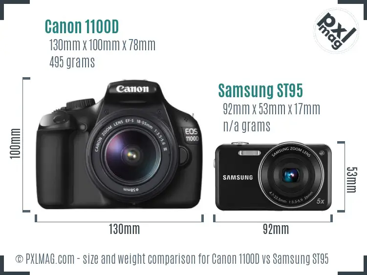 Canon 1100D vs Samsung ST95 size comparison