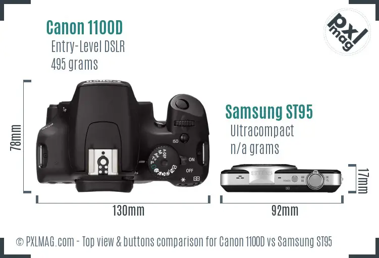 Canon 1100D vs Samsung ST95 top view buttons comparison