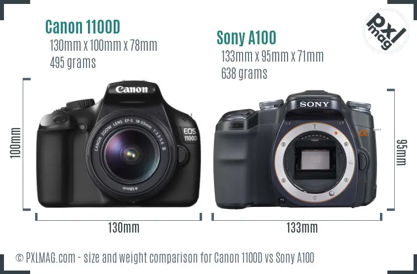Canon 1100D vs Sony A100 size comparison