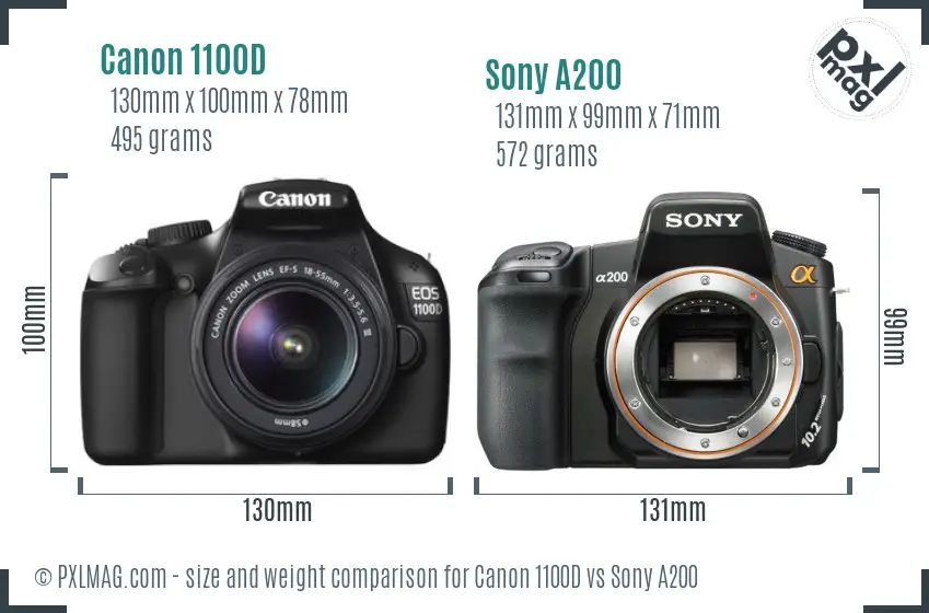 Canon 1100D vs Sony A200 size comparison