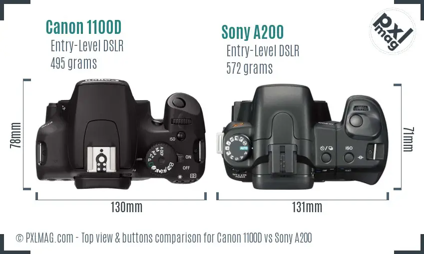 Canon 1100D vs Sony A200 top view buttons comparison