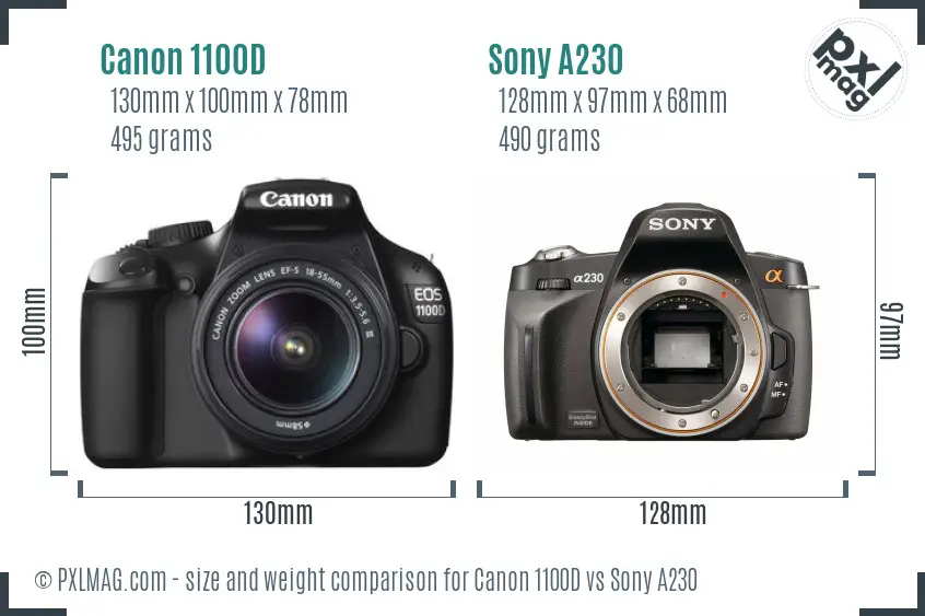 Canon 1100D vs Sony A230 size comparison