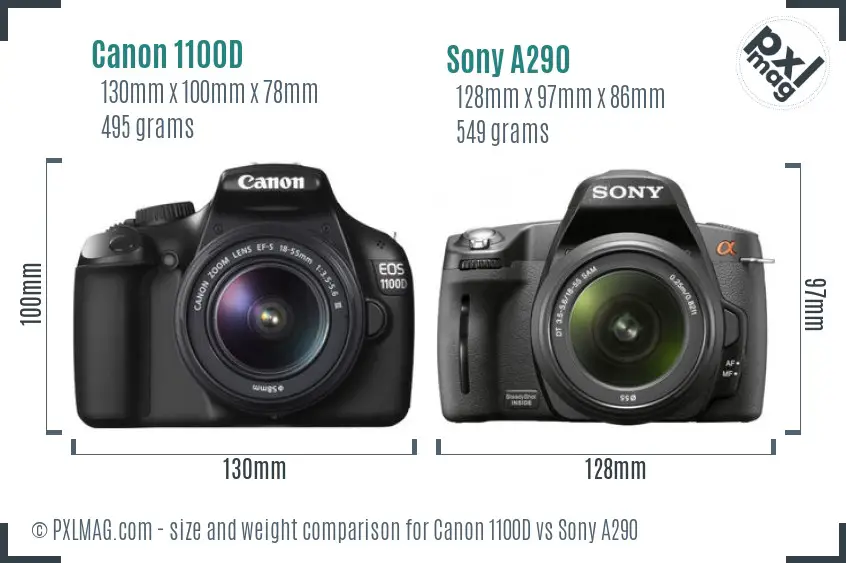 Canon 1100D vs Sony A290 size comparison