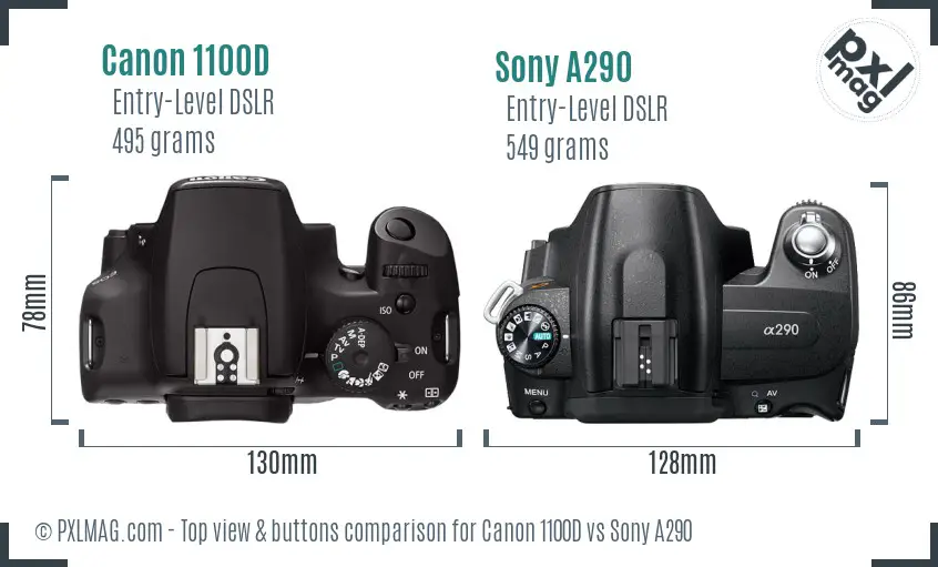 Canon 1100D vs Sony A290 top view buttons comparison