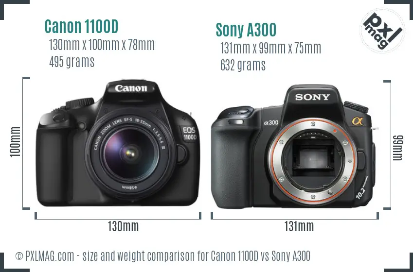 Canon 1100D vs Sony A300 size comparison