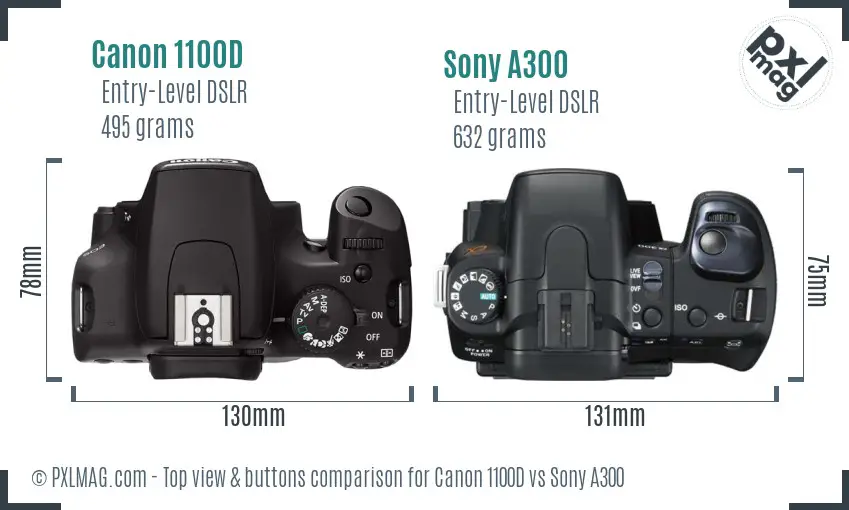 Canon 1100D vs Sony A300 top view buttons comparison