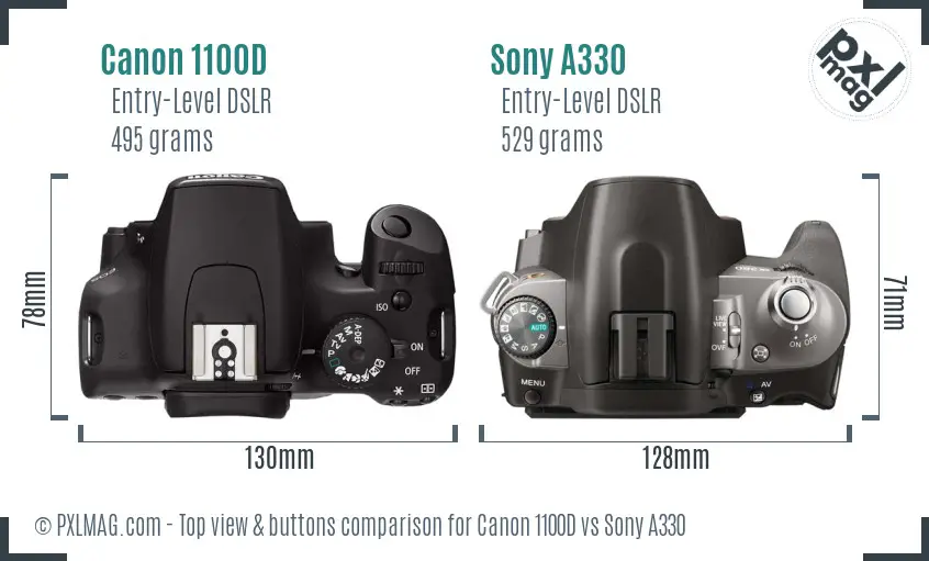Canon 1100D vs Sony A330 top view buttons comparison